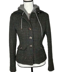 Women's Gray Tweed Jacket with Hoodie